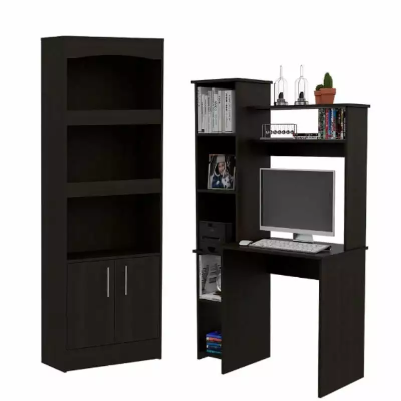 Home Square 2-Piece Set Cabinet Bookcase and Home Office Desk Complete Workspace