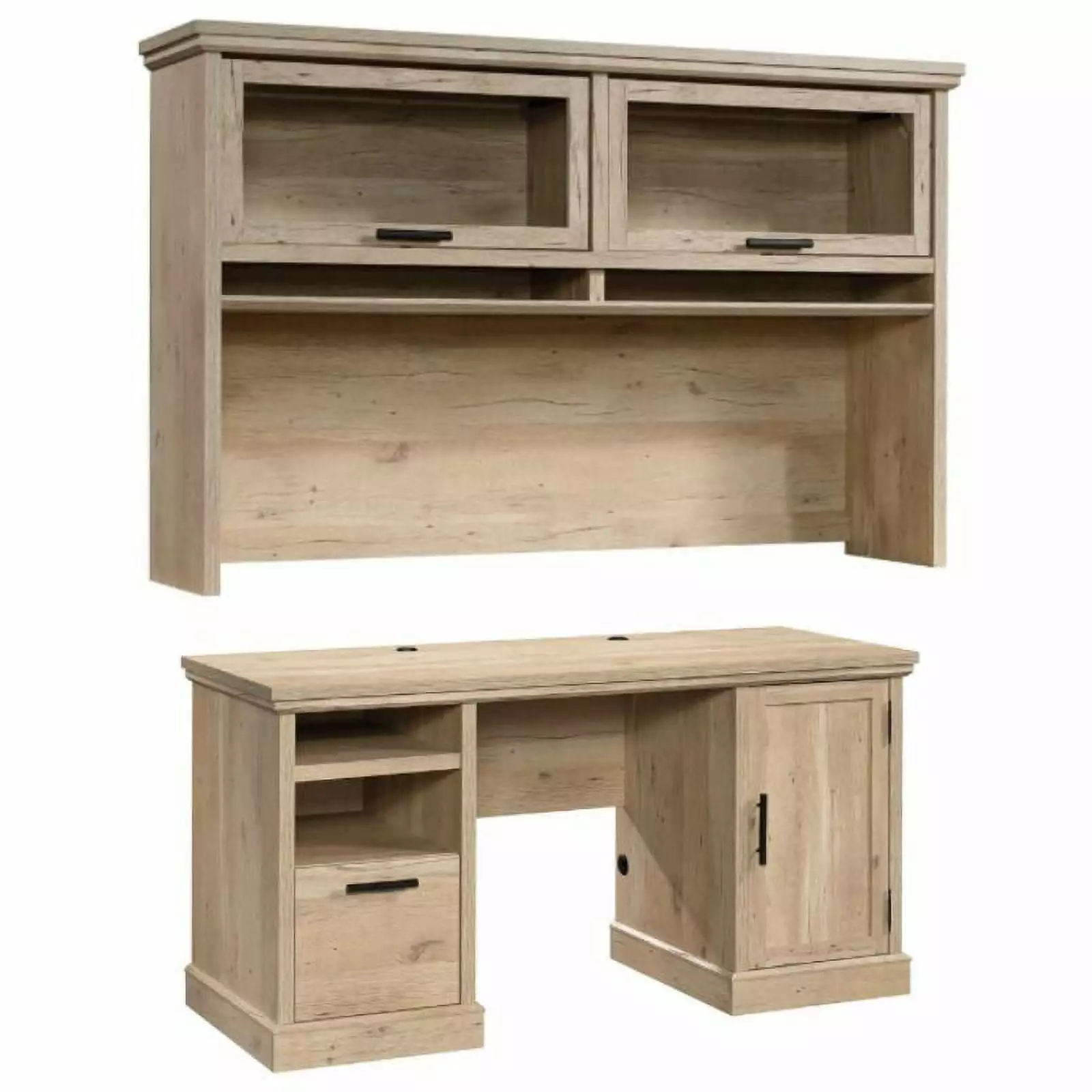 Home Square 2-Piece Set Computer Desk and Large Hutch Prime Oak