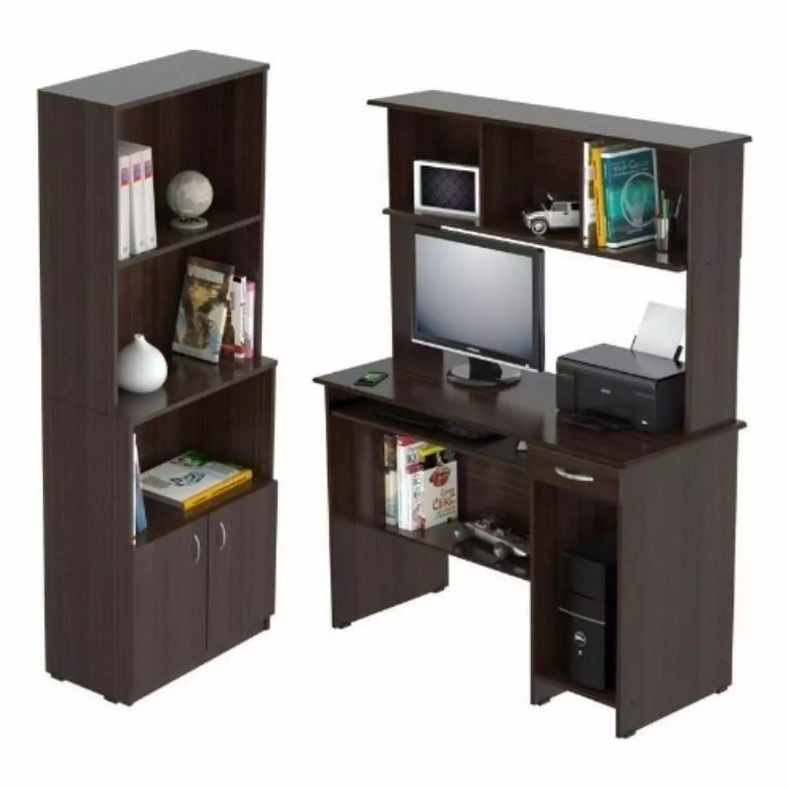 Home Square 2-Piece Set Computer Desk and 3 Shelf Bookcase Home Office