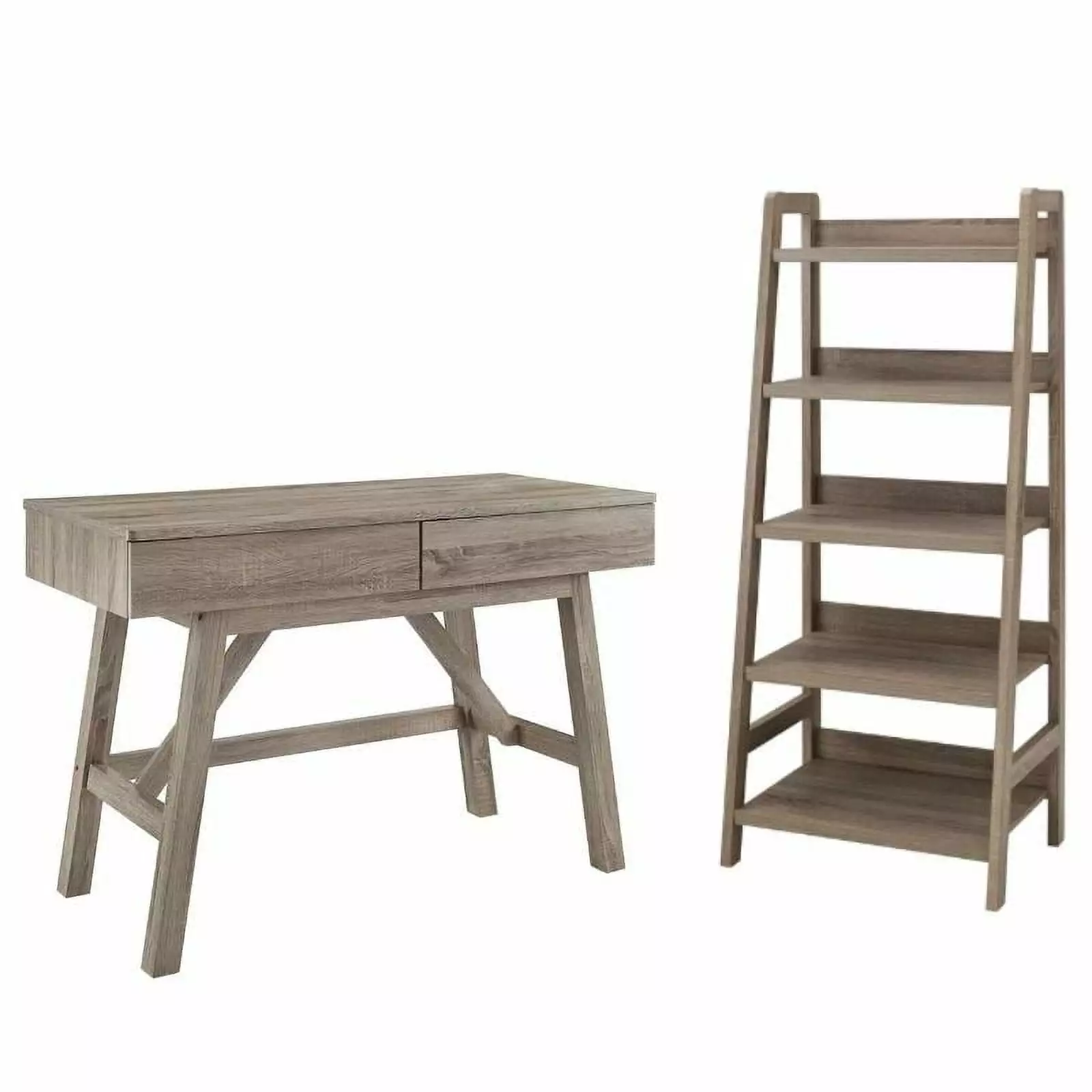 Home Square 2-Piece Set Two Drawer Desk and Five Shelf Ladder Bookcase Home Office