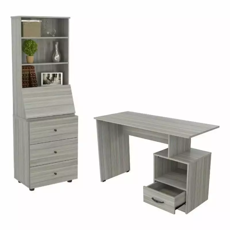 Home Square 2-Piece Set Writing Desk and 3 Shelf Bookcase Smoke Oak