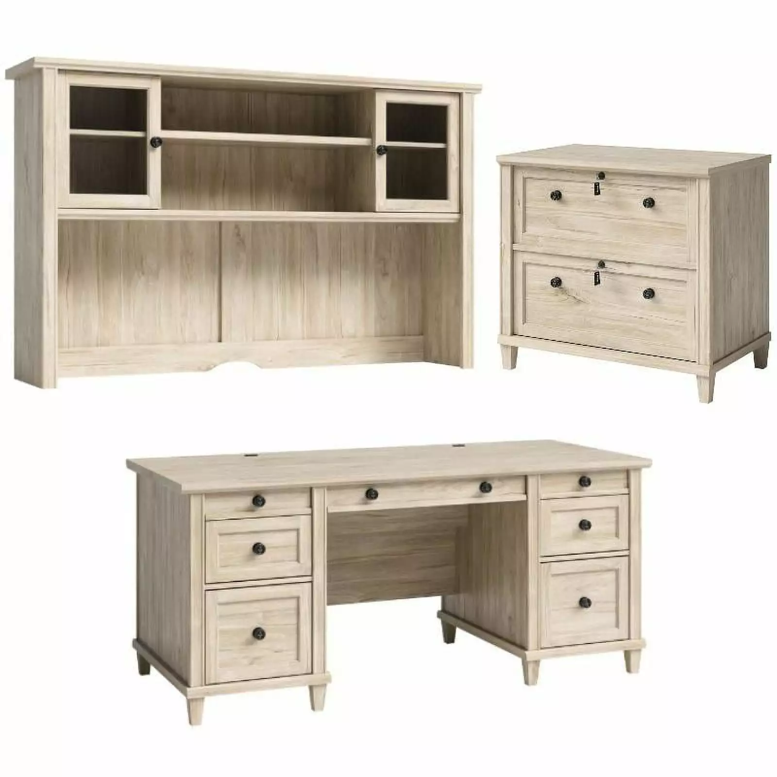 Home Square 3-Piece Executive Desk Set Hutch and Lateral File Cabinet