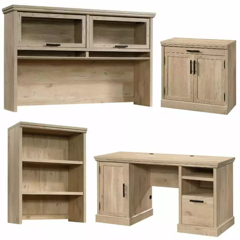Home Square 4-Piece Office Set Computer Desk 2 Hutches and Base Storage Stand