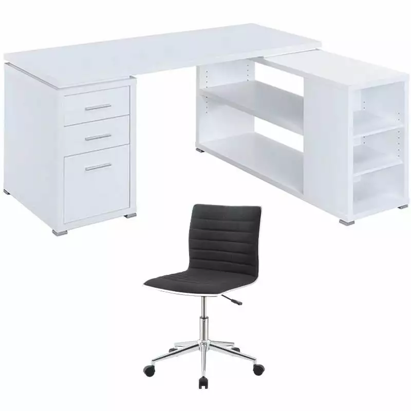 Home Square 2 Piece Set L-Shape Writing Desk and Adjustable Office Chair