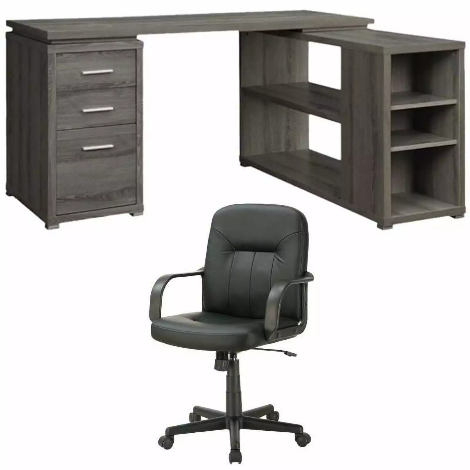 Home Square 2 Piece Set L Shape Writing Desk and Adjustable Office Chair