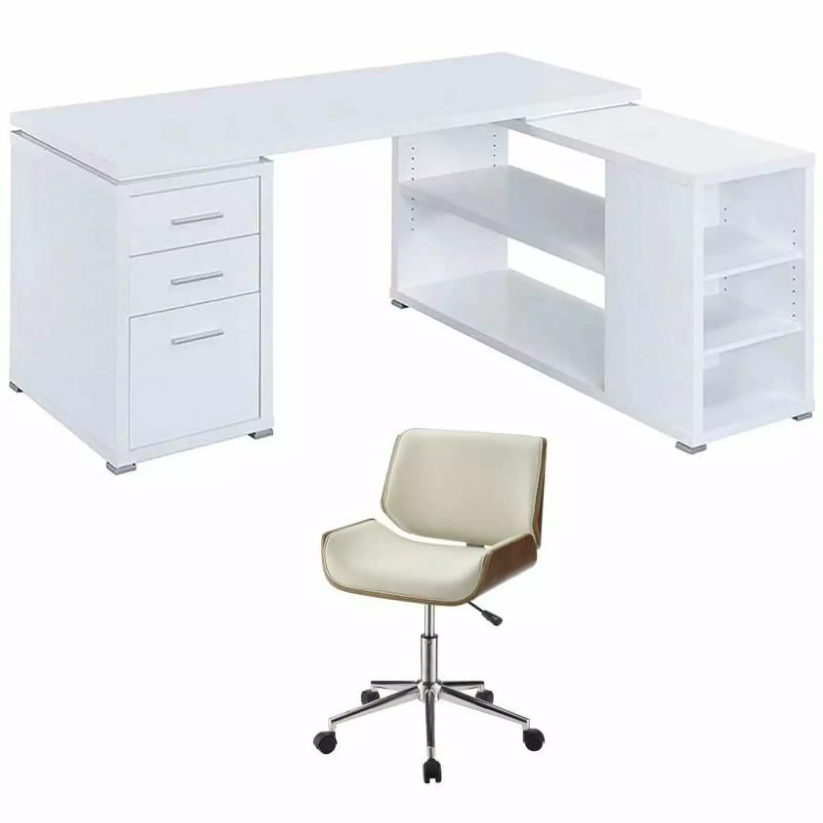 Home Square 2 Piece Set L Shaped Writing Desk & Office Chair White/Ecru - Home Office Set