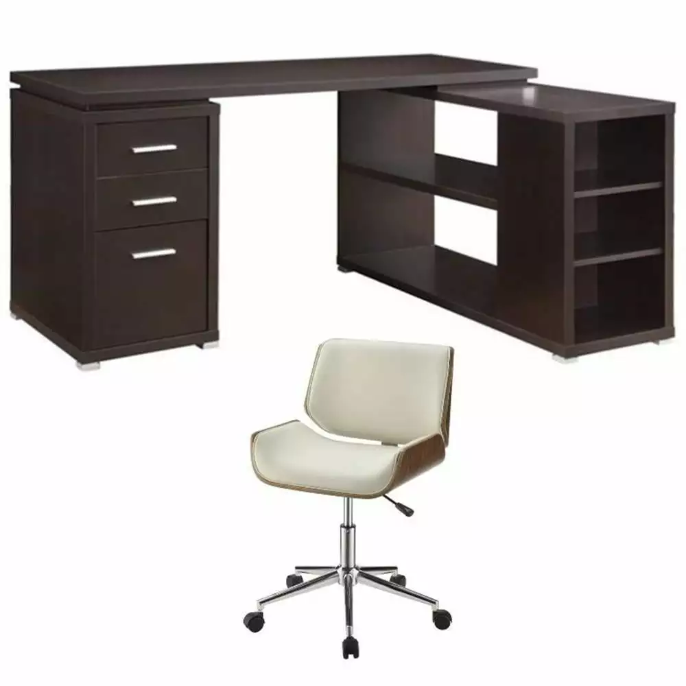 Home Square 2 Piece Set L Shaped Writing Desk and Faux Leather Office Chair