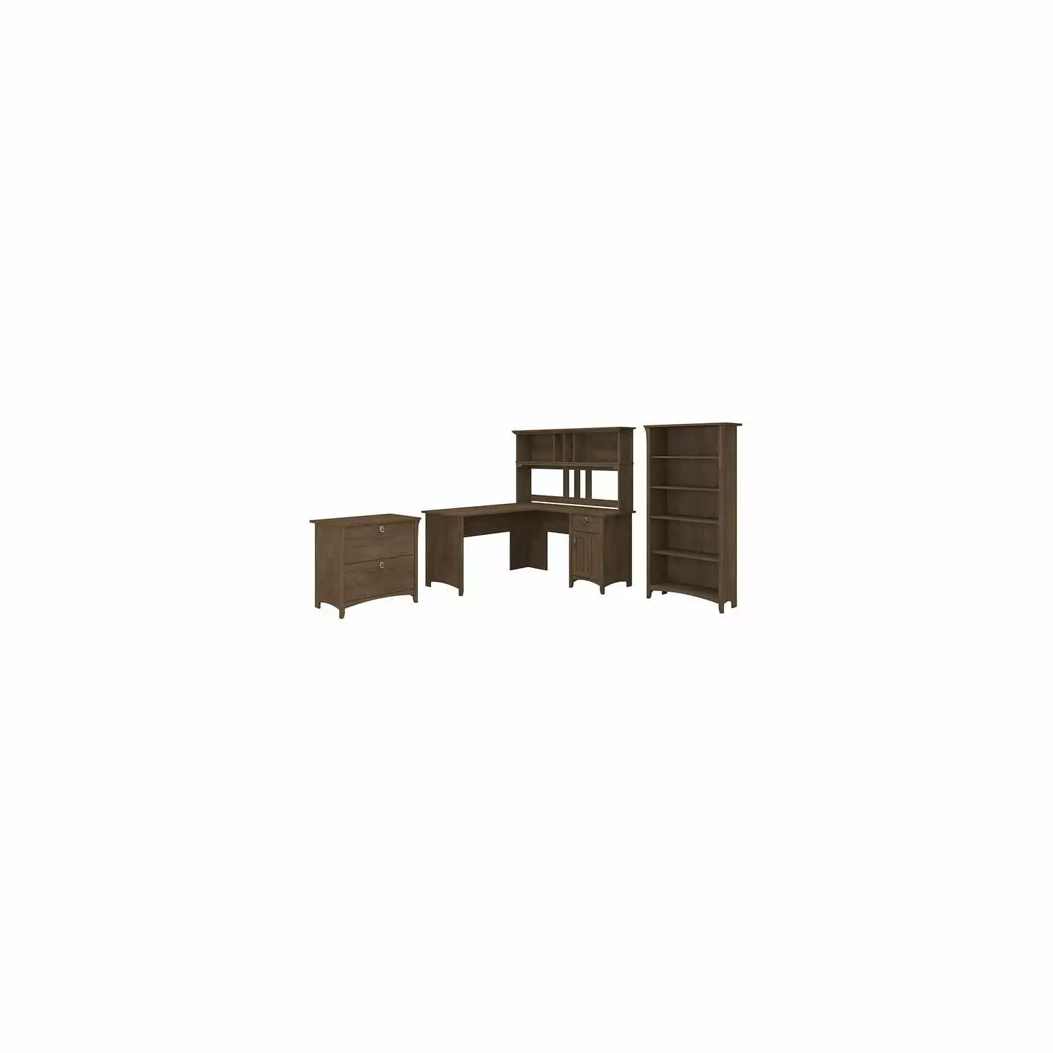HomeStock Gothic Grandeur 60W L Shaped Desk Hutch Lateral File Cabinet And 5 Shelf Bookcase