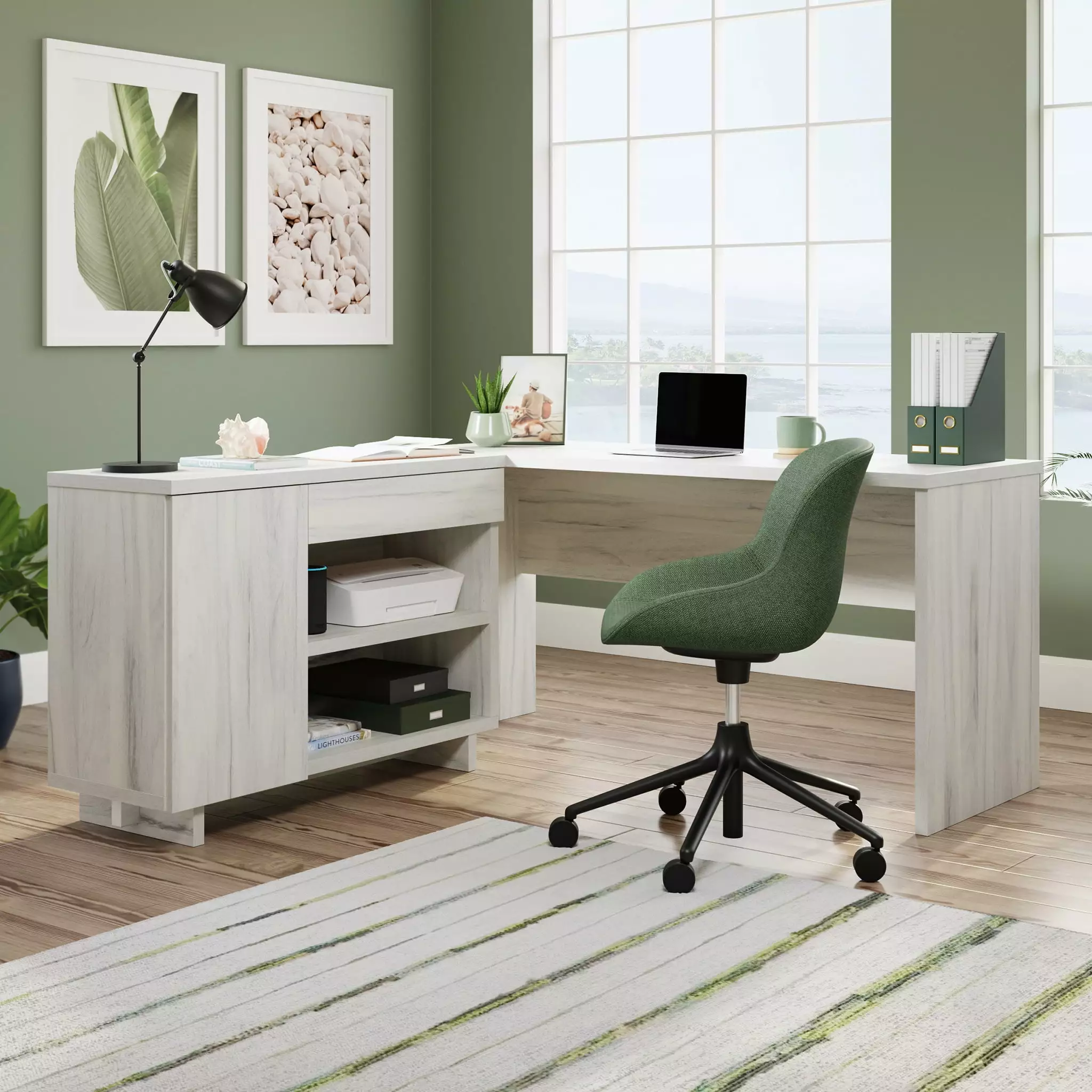 Sauder Porto Palma Desk Credenza - Haze Acacia Finish Home Office Set