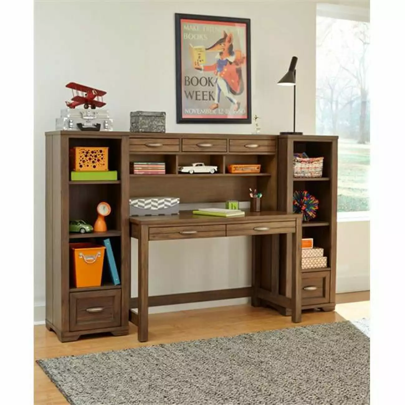 Logan Driftwood Desk Hutch and Chair Rustic Home Office Set SeatSolutions