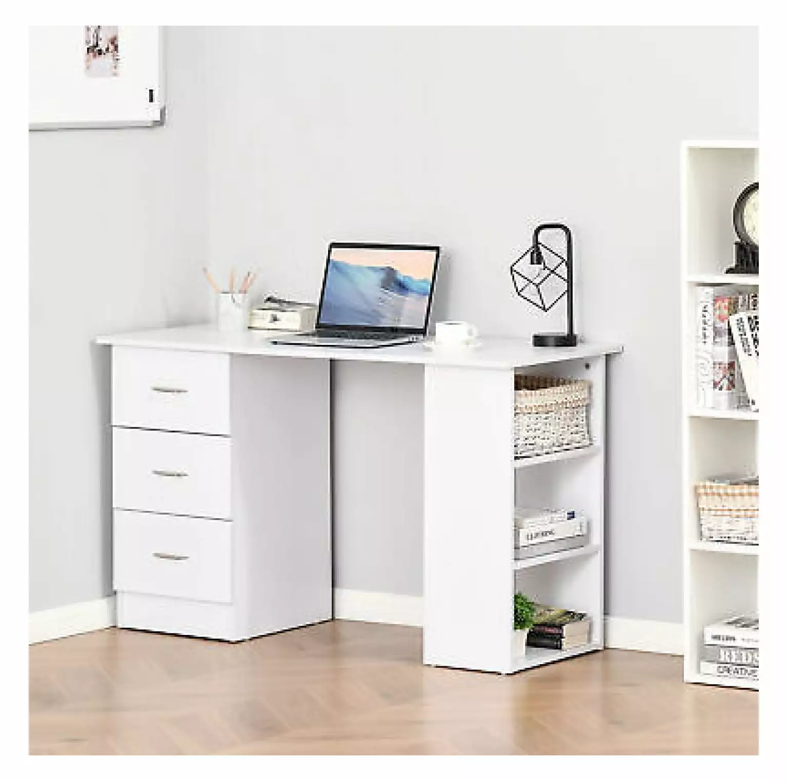 47 Inch Modern Computer Desk Writing Table Bookcase Combo Storage Shelf Home Office FENG20