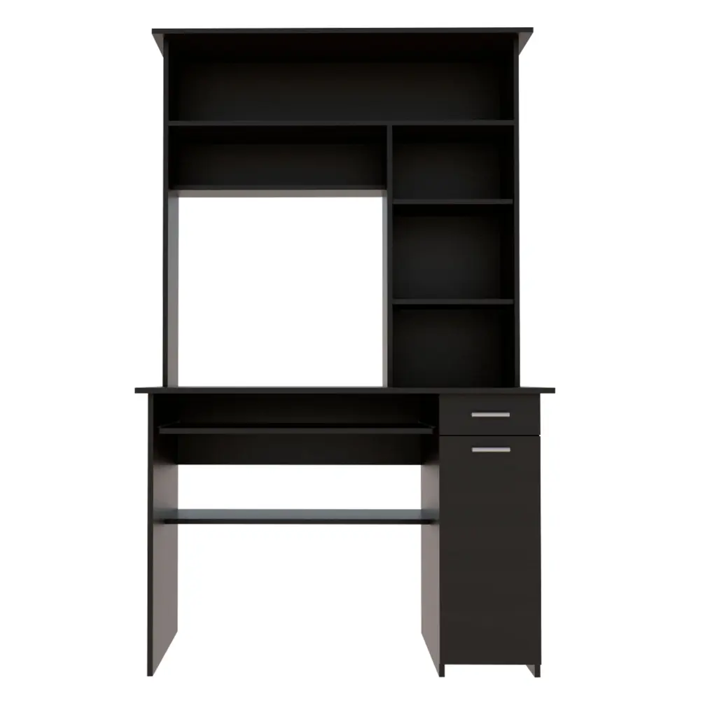 Black Wengue 2 Drawer 7 Shelf Computer Desk Hutch Black Particle furniture max