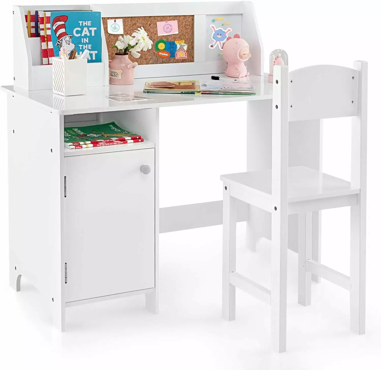 White Kids Desk and Chair Set Whiteboard, Hutch, and Storage Shelves B&B Charcoal