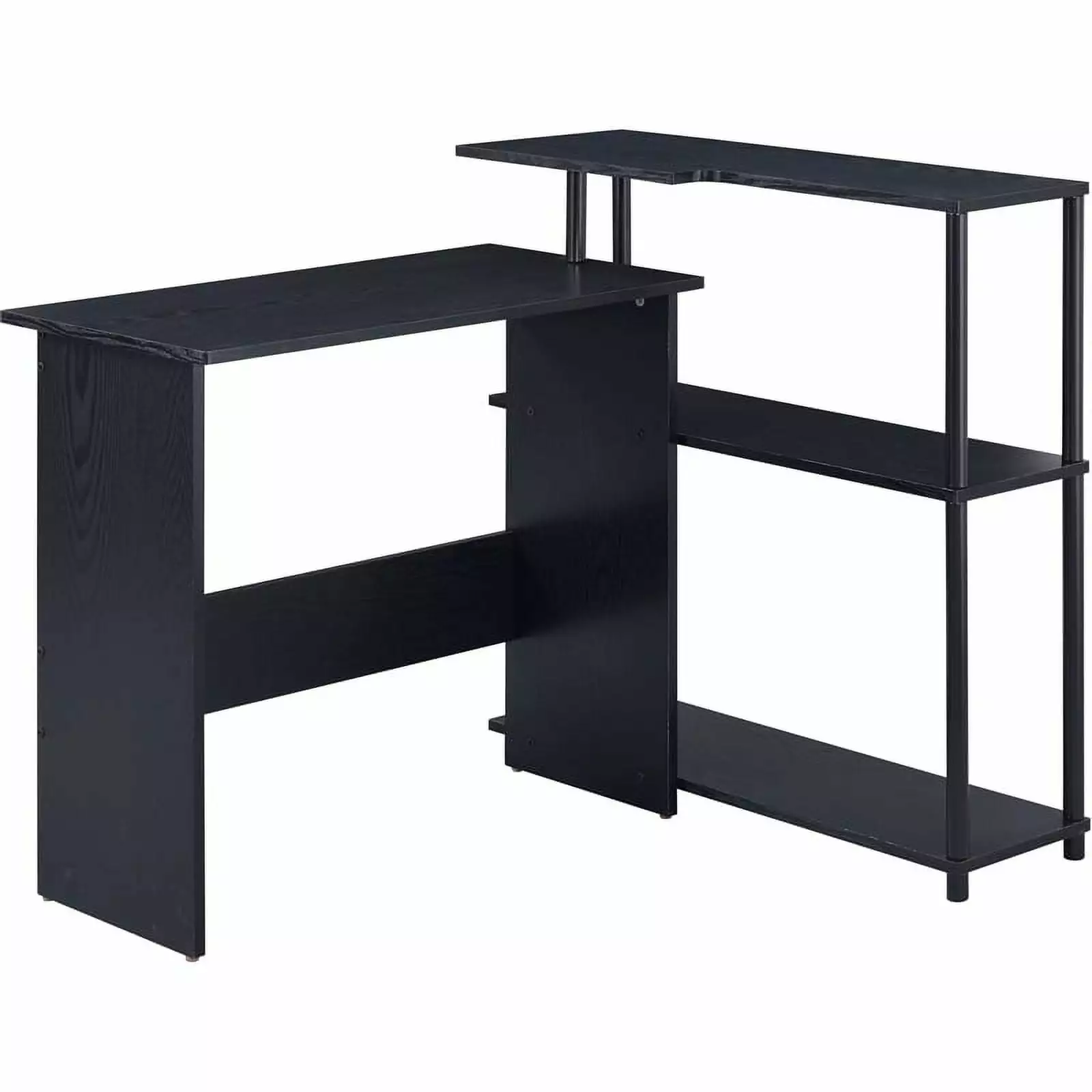 Bowery Hill Wooden Top Writing Desk Built- Right Side Bookcase Black Home Office Desk