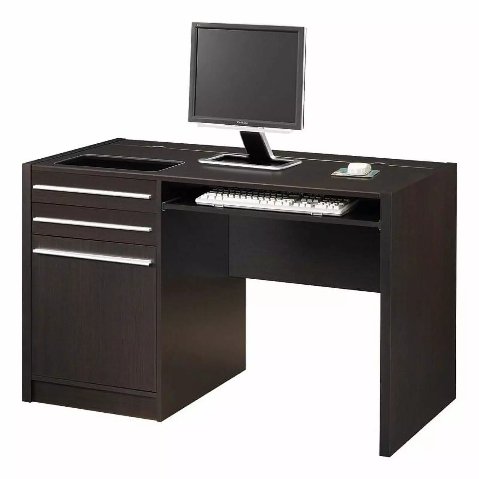 Bowery Hill Contemporary Wood Computer Desk Charging Station Cappuccino