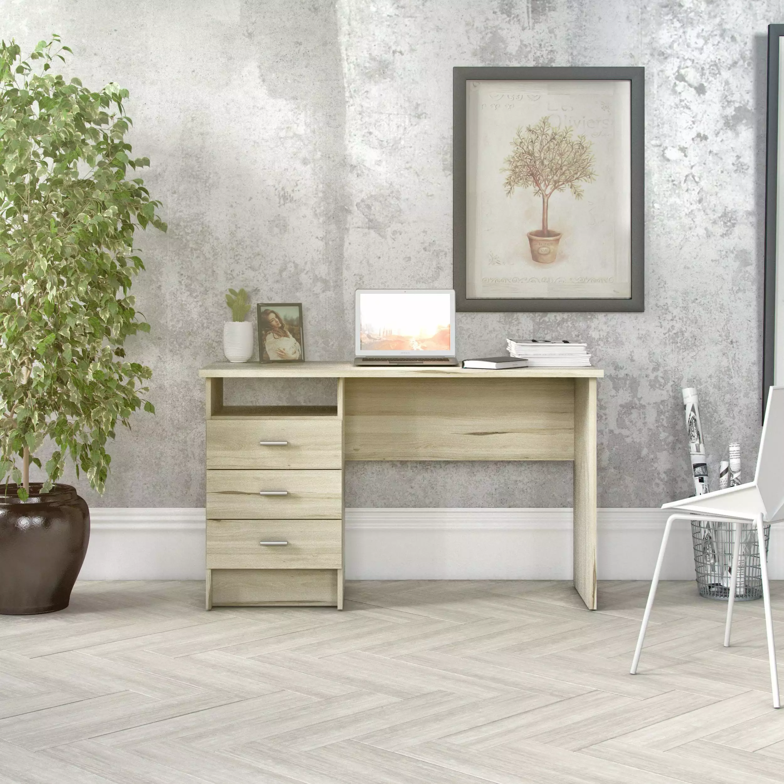 Wiley Desk 3 Drawers Light Woodgrain Home Office Computer Desk Tvilum