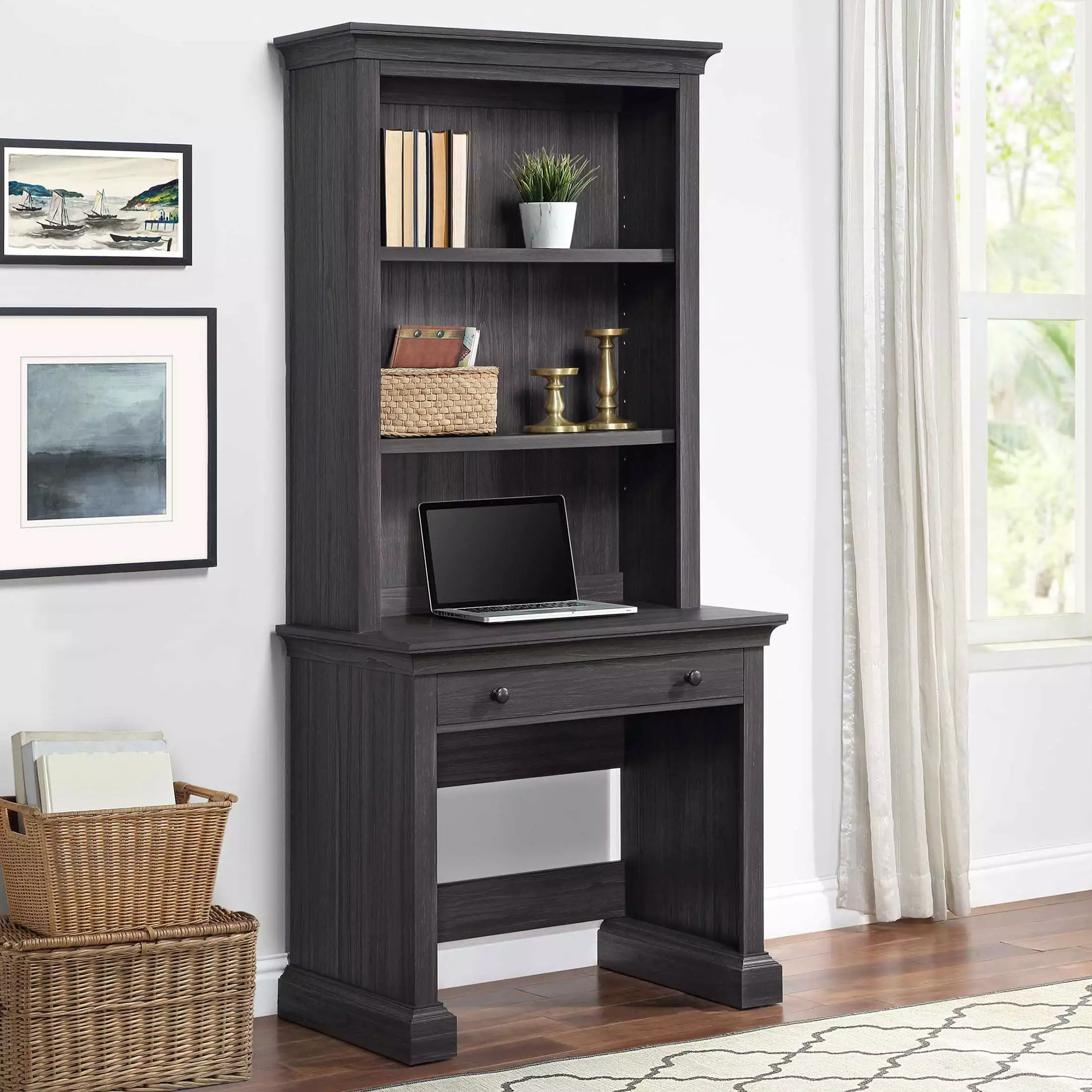 Better Homes & Gardens Canton Writing Desk 2-Shelf Hutch Tobacco Oak Finish