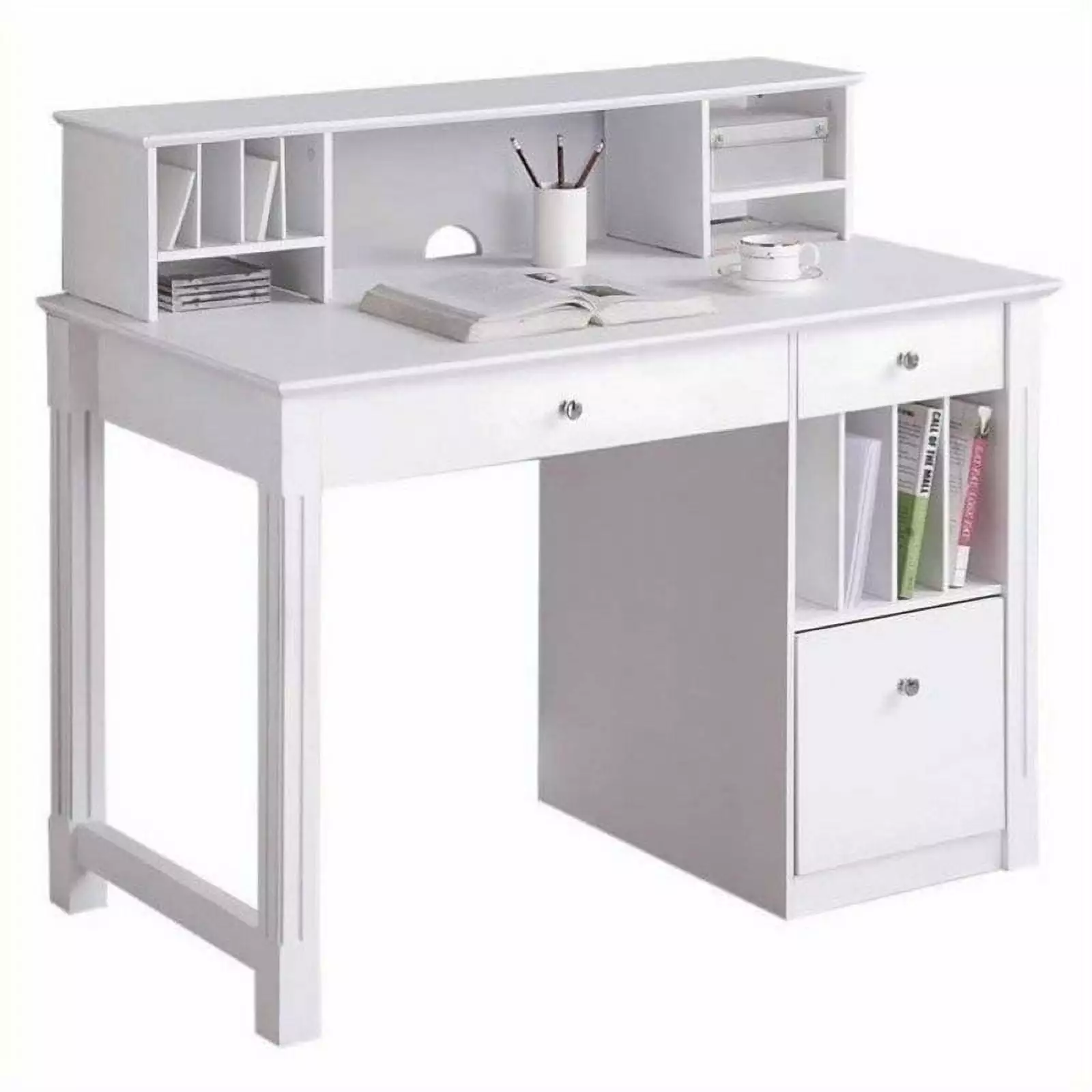 Bowery Hill Deluxe Solid Wood Desk Hutch White Home Office