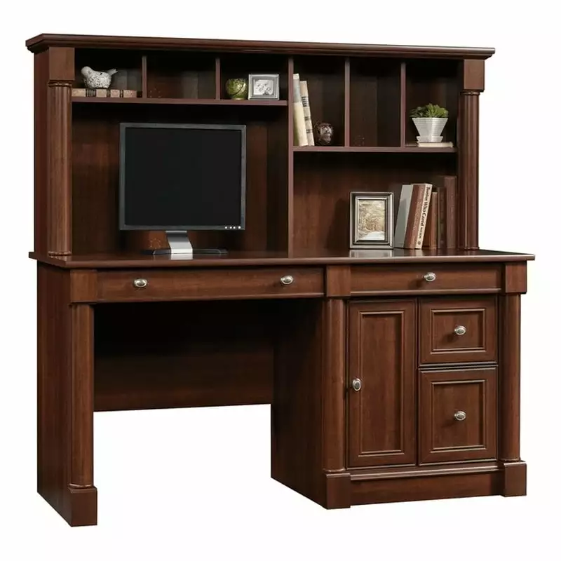 Kingfisher Lane Contemporary Wood Computer Desk Hutch Cherry - Modern Home Office Desk