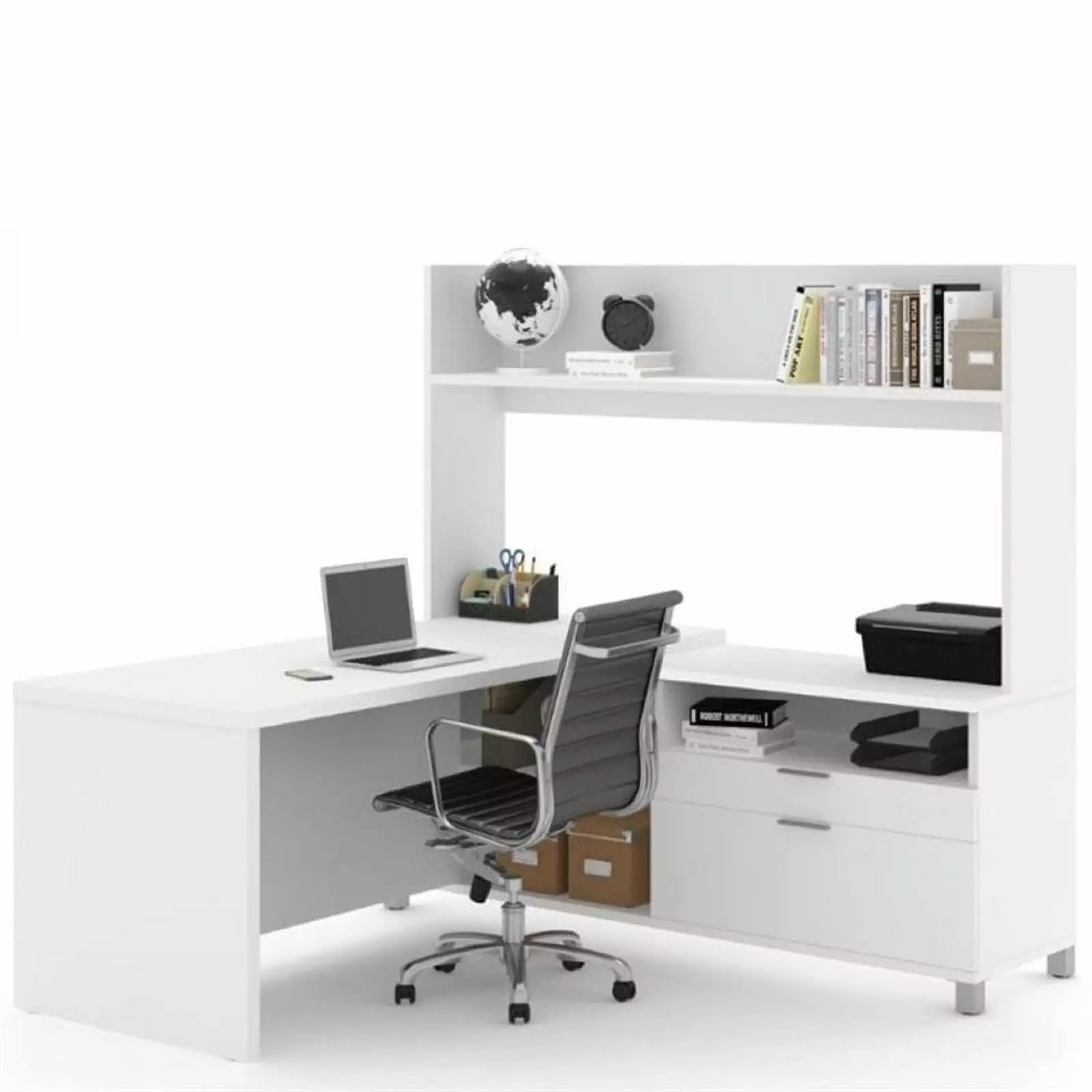 Pemberly Row L Shaped Computer Desk Hutch White