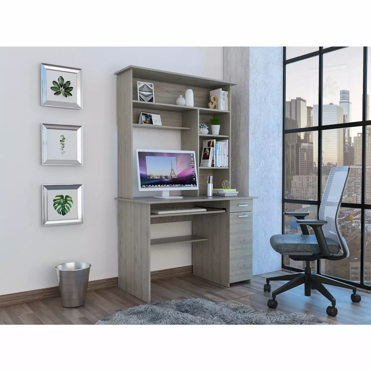 TUHOME Compu 180 Desk Hutch Light Grey