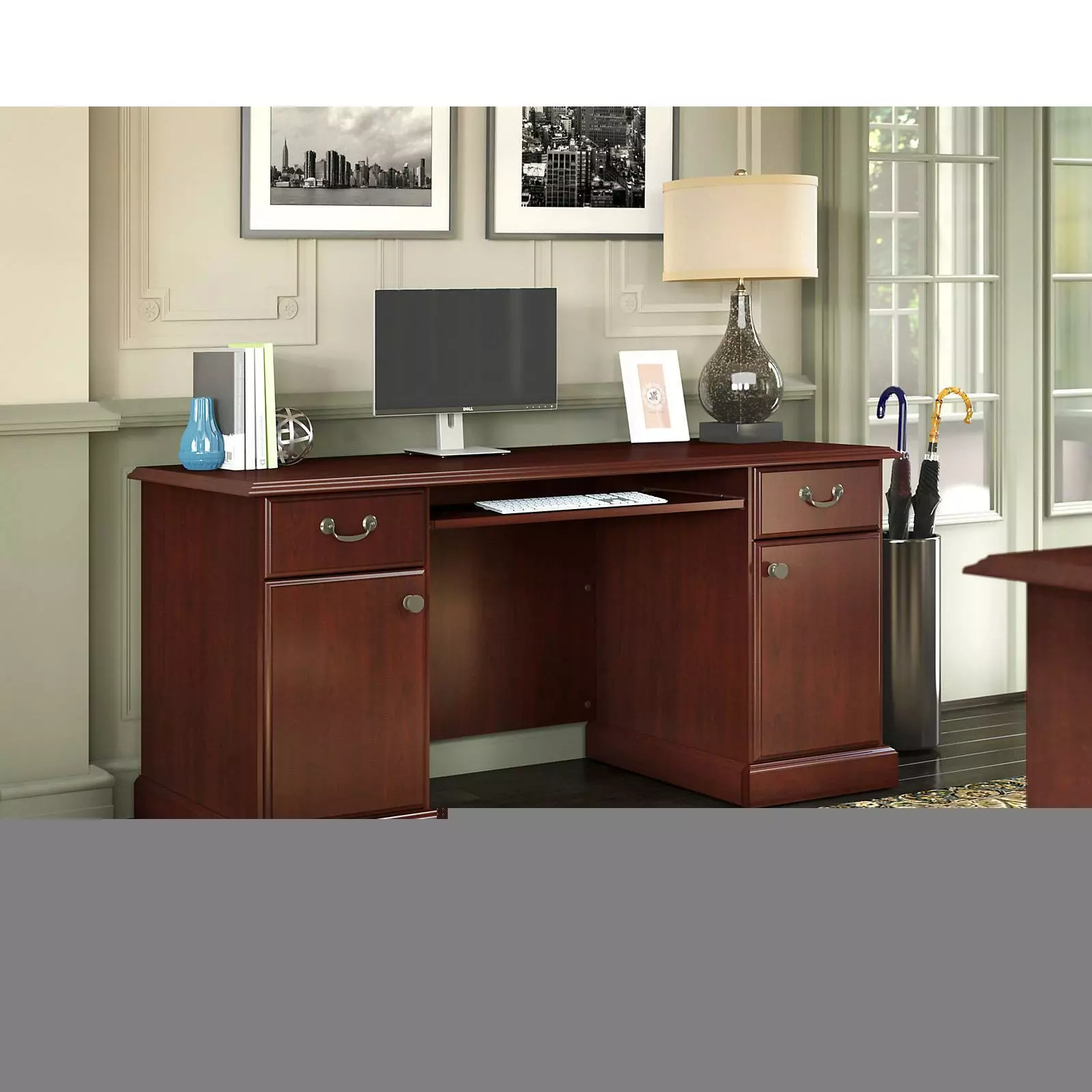 Arlington Computer Desk Storage and Keyboard Tray Harvest Cherry - Functional Office Desk Bush Business Furniture