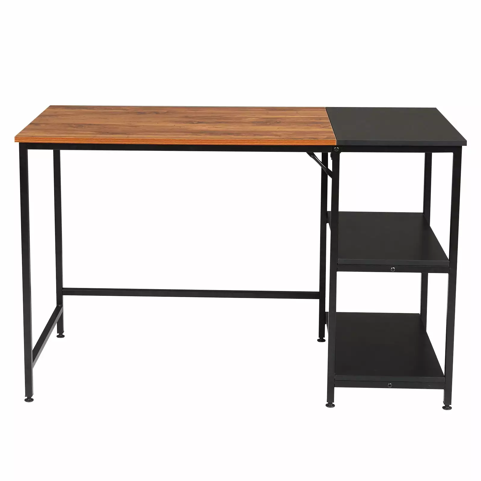 Office Desk Computer Desk 3-Layer Shelf - Rustic Brown and Black PC Desk Bingkers