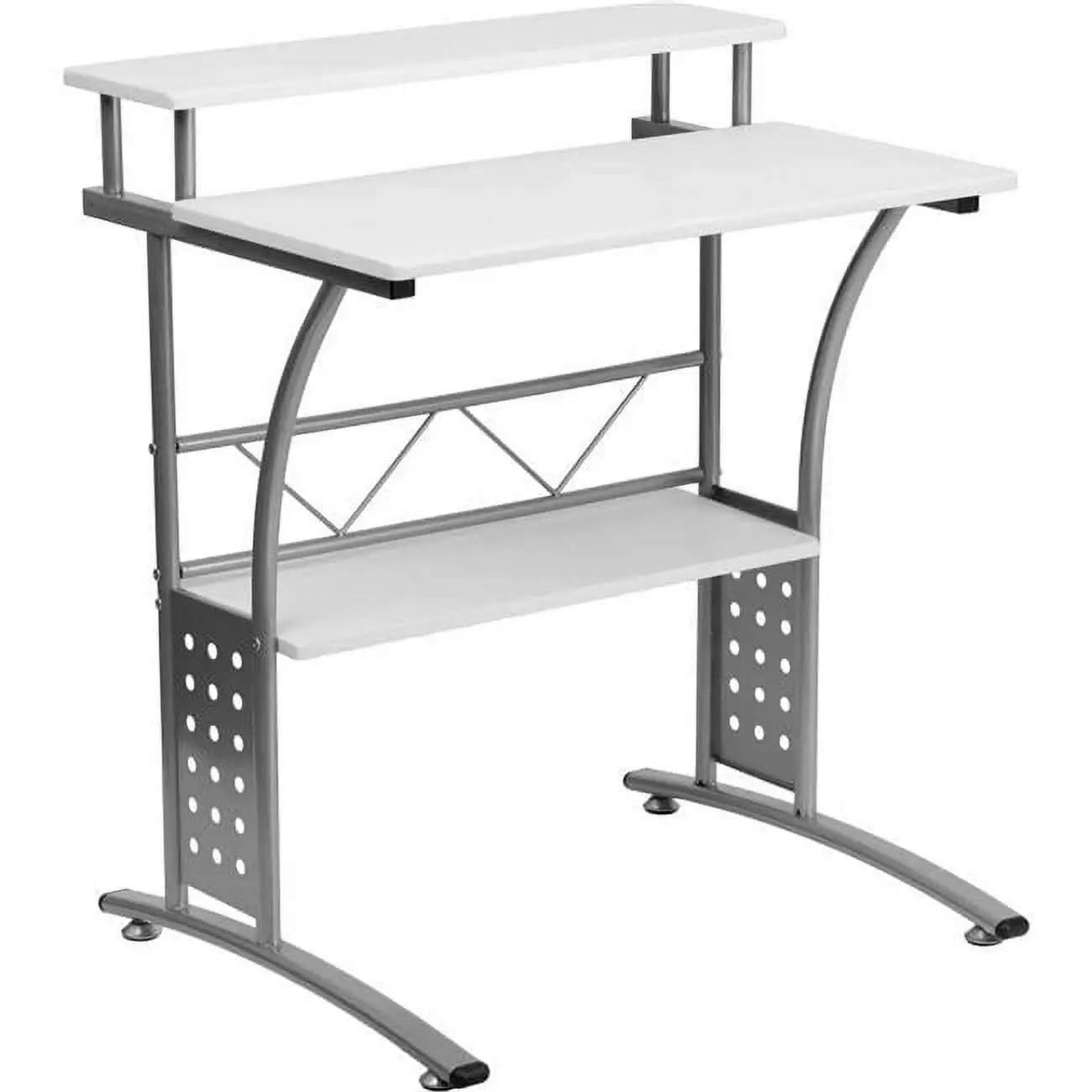 Flash Furniture Clifton Computer Desk Top and Lower Storage Shelves - White Home Office Desk Designed to Furnish