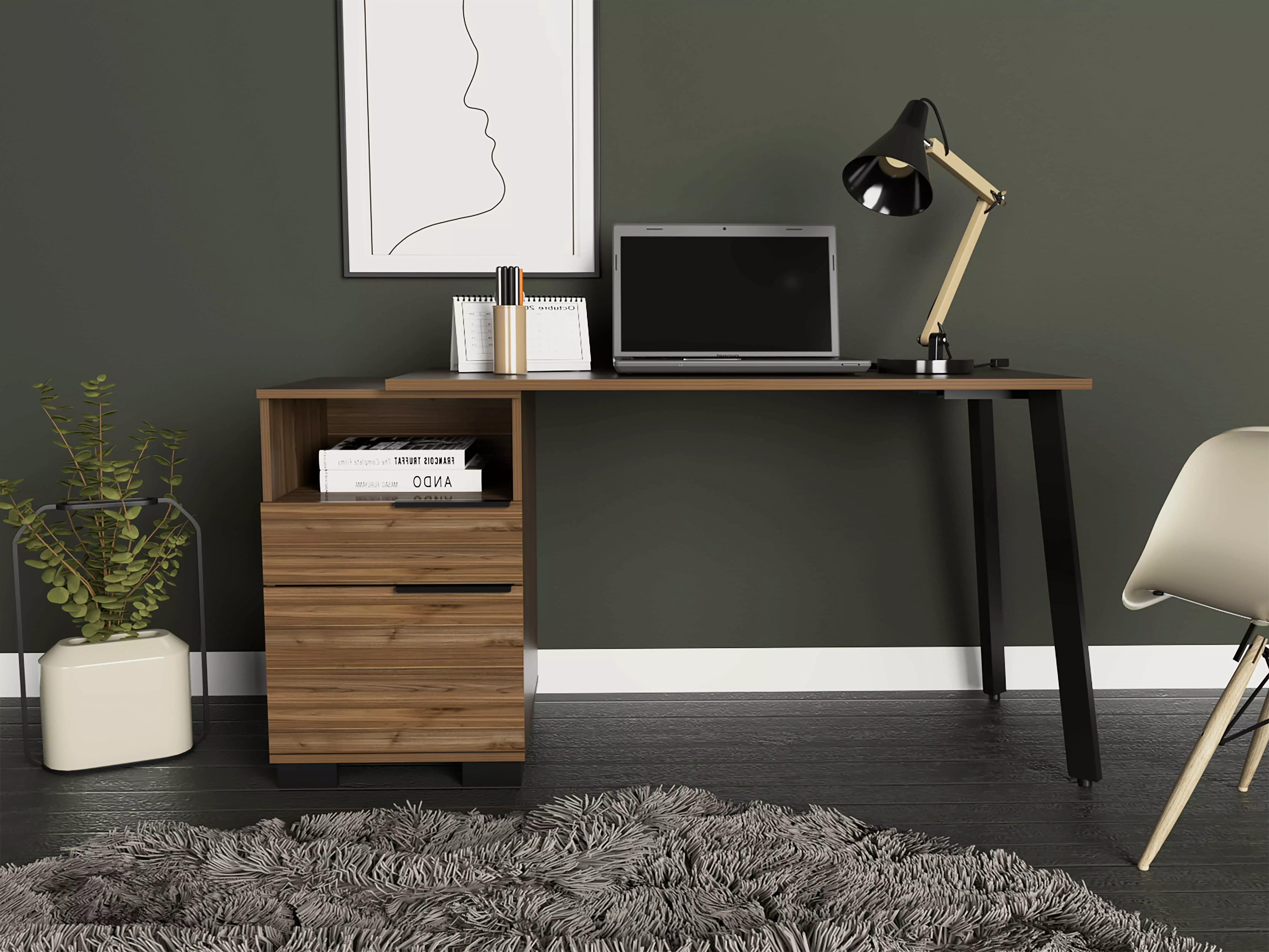 Homiyad Writing Desk Built- Cabinet Mahogany Finish