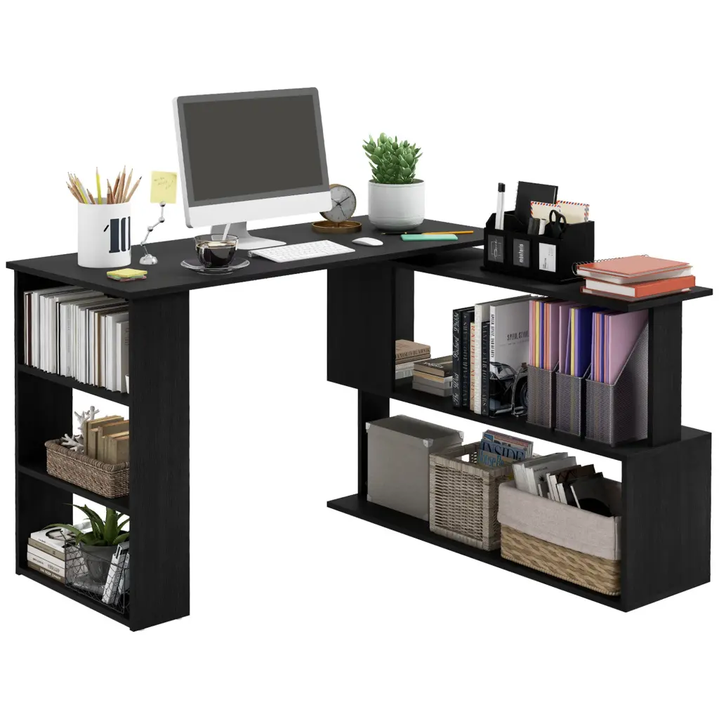 Homcom L Influenced Corner Desk 360 Degree Rotating Home Office Desk aosom business