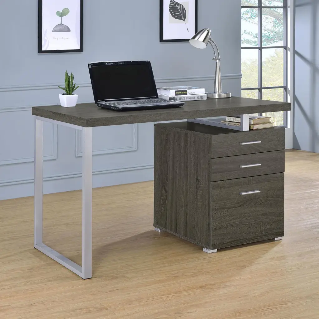 Weathered Grey 3 Drawer Reversible Office Desk Home or Office furniture max