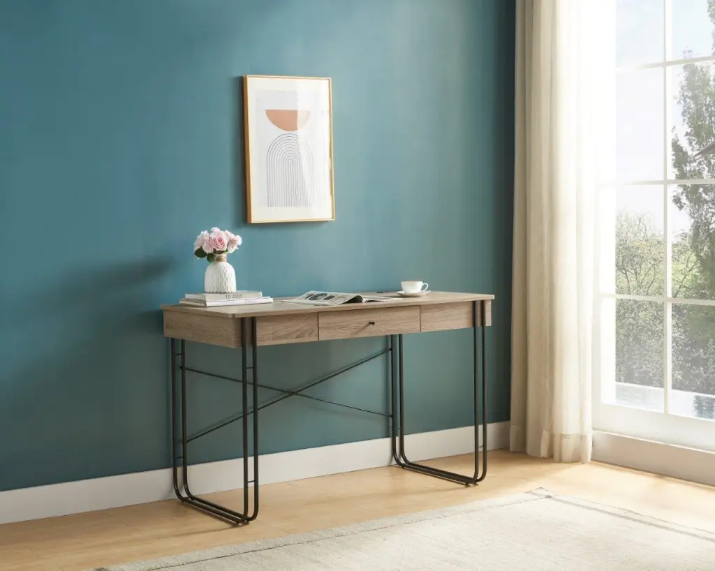 Computer Desk Writing Desk One Drawer Metal Legs USB Outlet id international- inc.