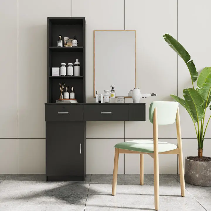 Black Modern Hair Desk Multi Layer Storage Large Workspace joysource furniture