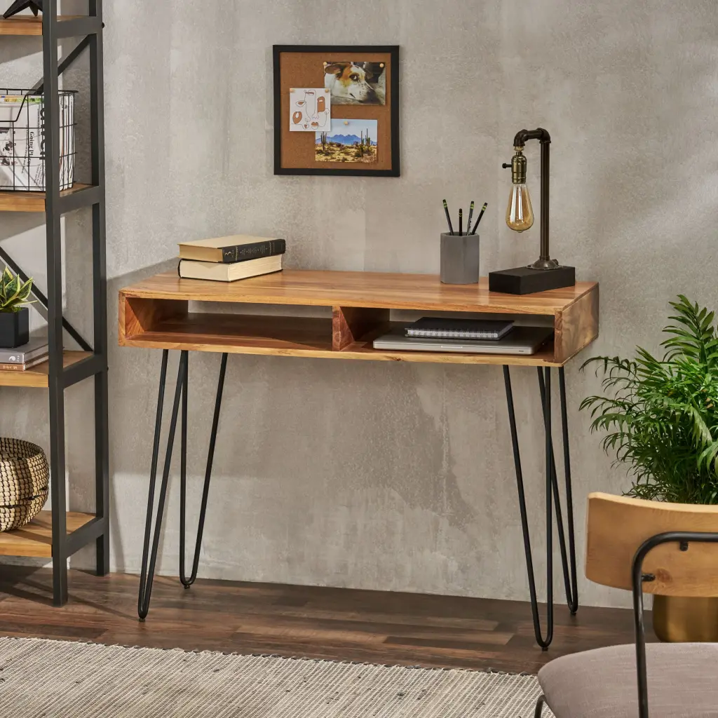 Desk Natural Wood Top and Metal Frame Home Office nh-cloudhouse