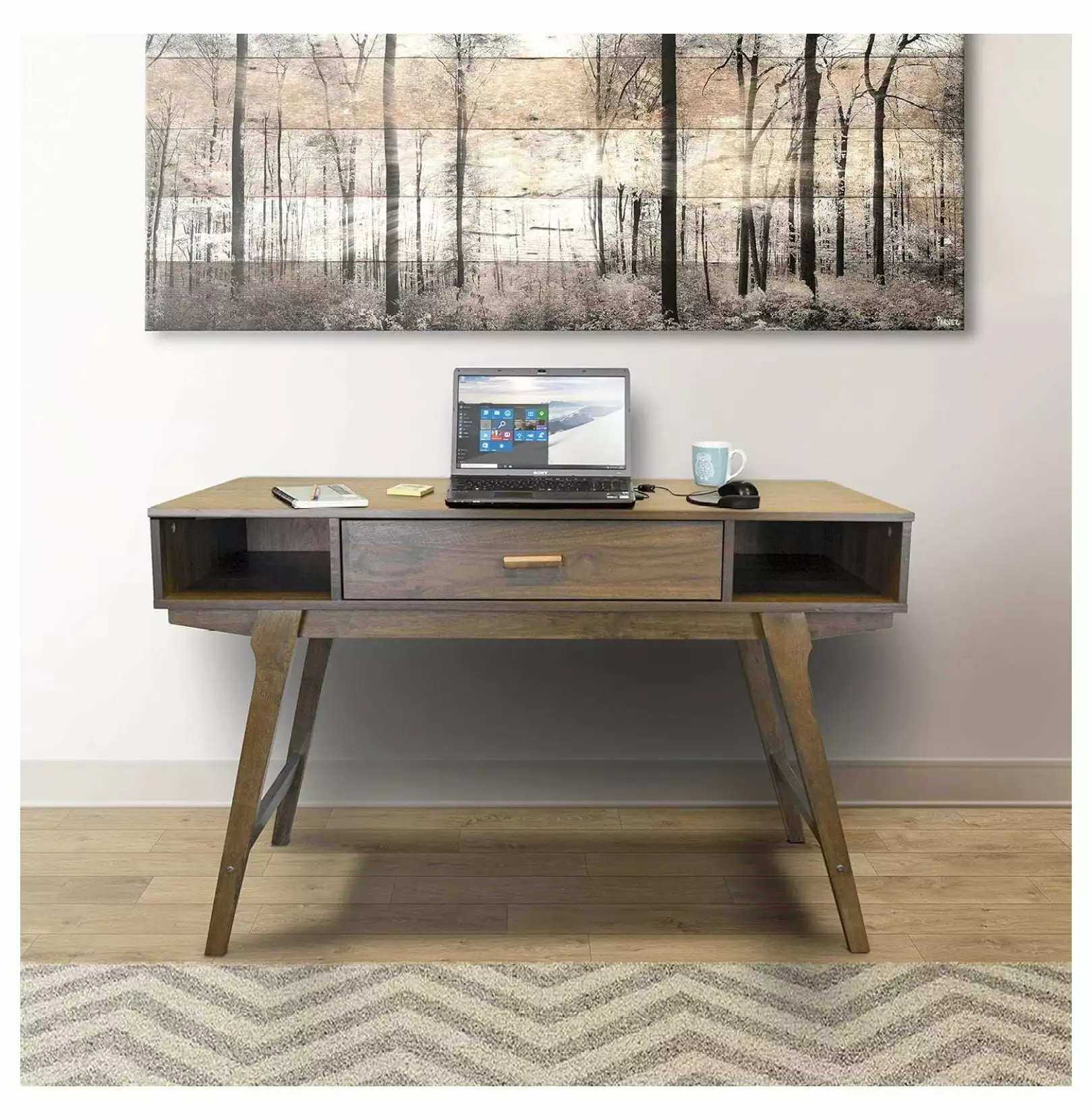 YANG97 OS Home and Office Desk One Drawer and Sturdy Legs Brown