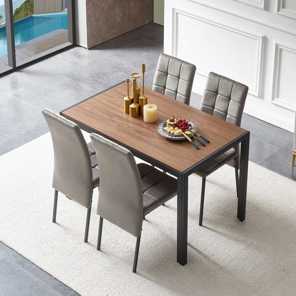 5 Piece Dining Set Including Grey Velvet High Back Nordic Dining Chair bn smart home w1516
