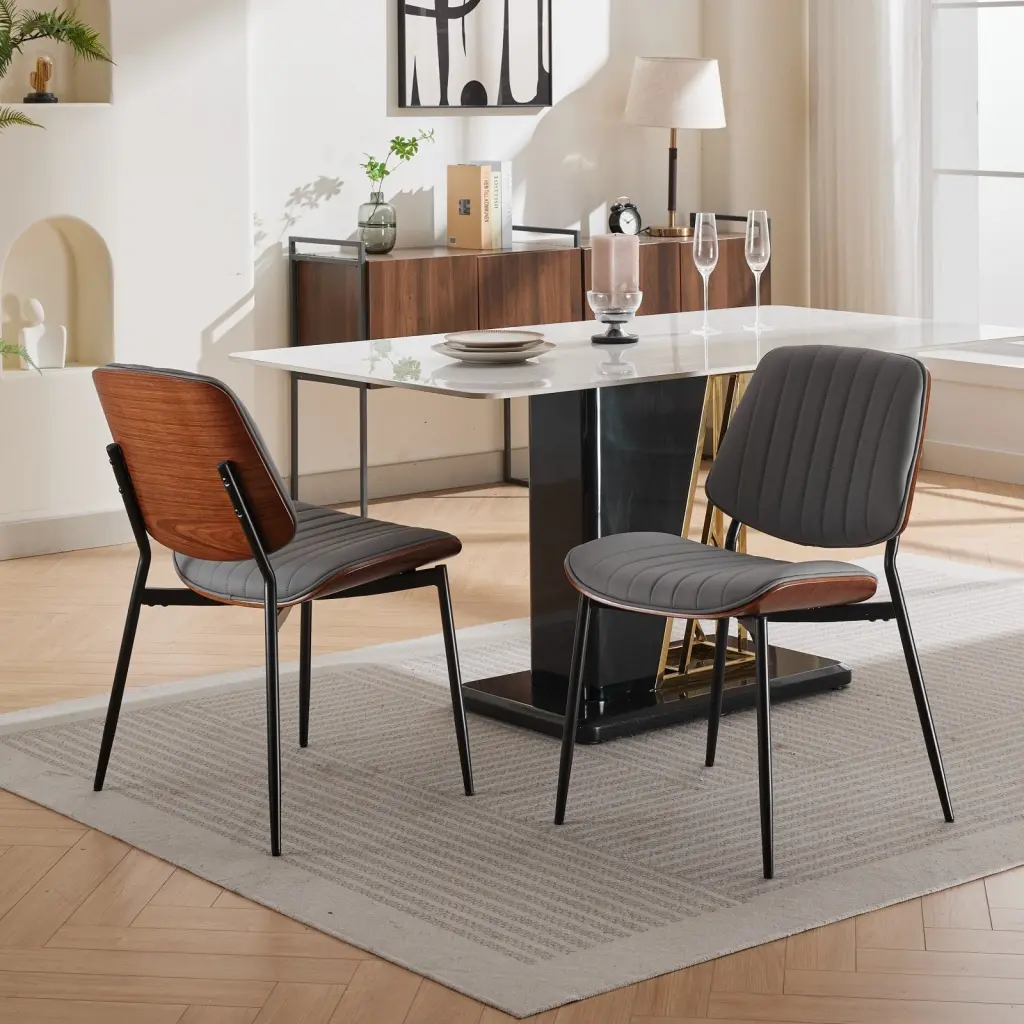 Dining Chairs Set 2 Mid Century Modern Retro Faux Leather Chair Wood Legs a-a furniture