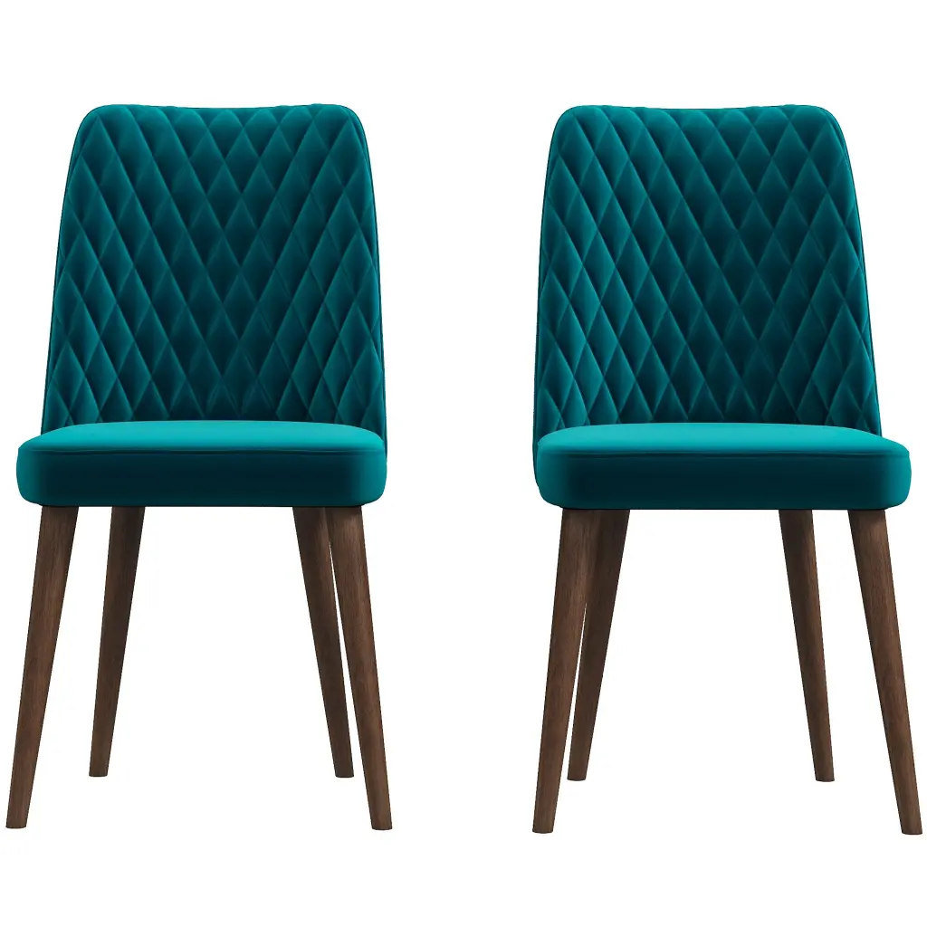 Katie Mid Century Modern Velvet Dining Chair Set 2 Blue Velvet ashcroft furniture