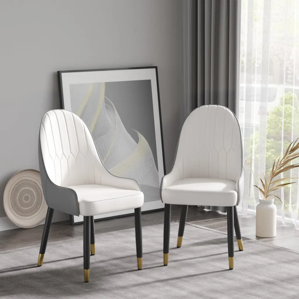 Modern PU Sponge Filled Dining Chair Solid Wood Metal Legs atunus