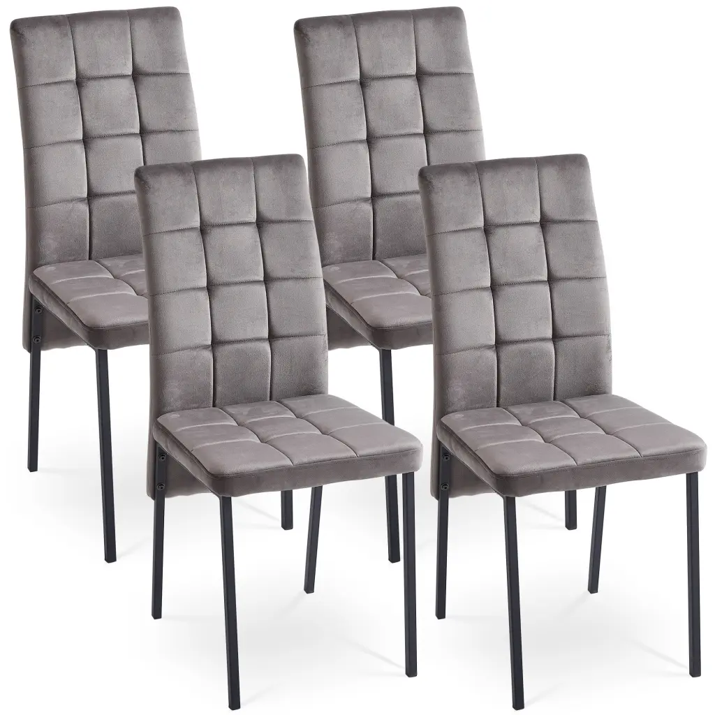 Grey Velvet High Back Nordic Dining Chair Modern Fabric Black Legs bn smart home w1164