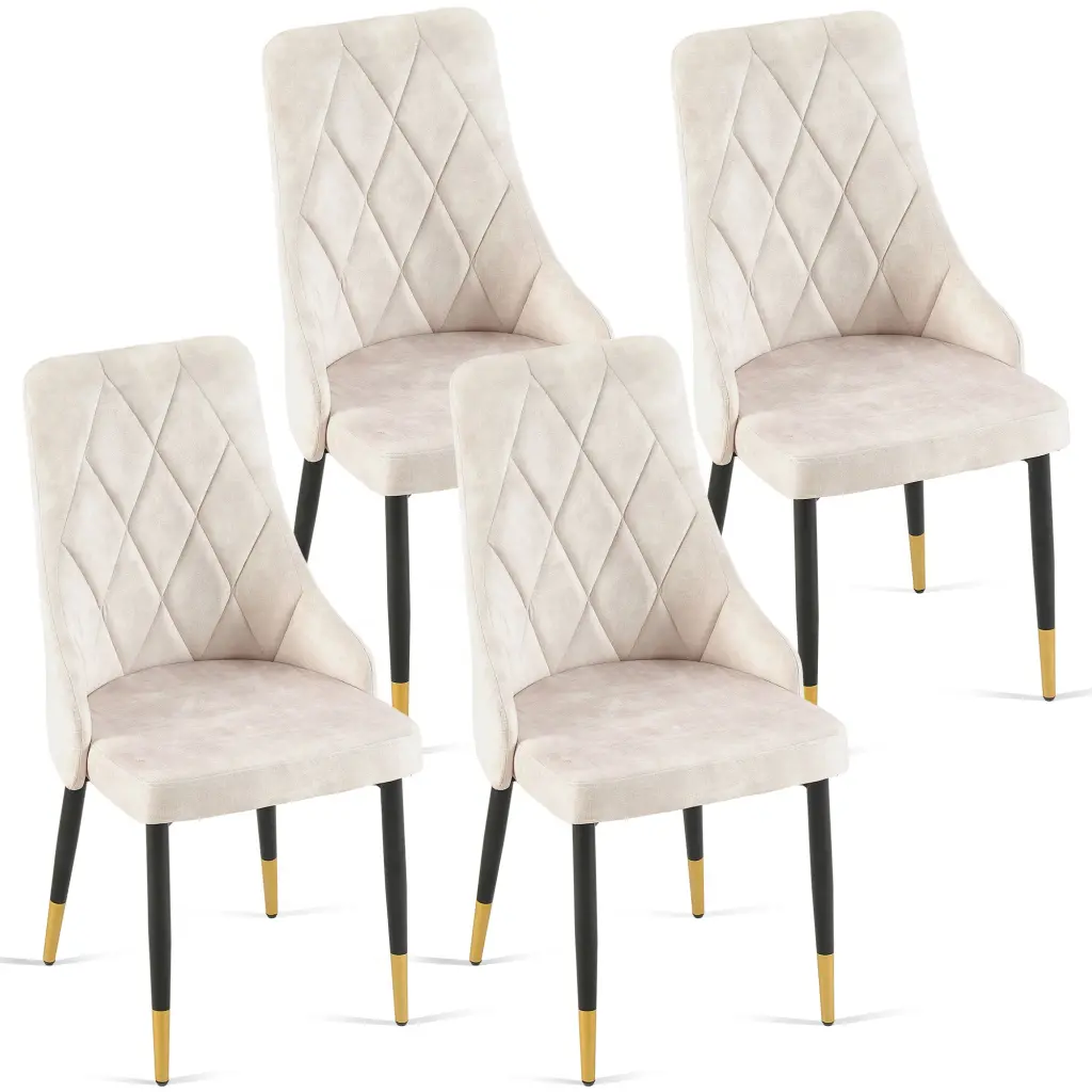 Set 4 Beige Modern Dining Chairs Living Room and Kitchen Armless Design bn smart home w1164
