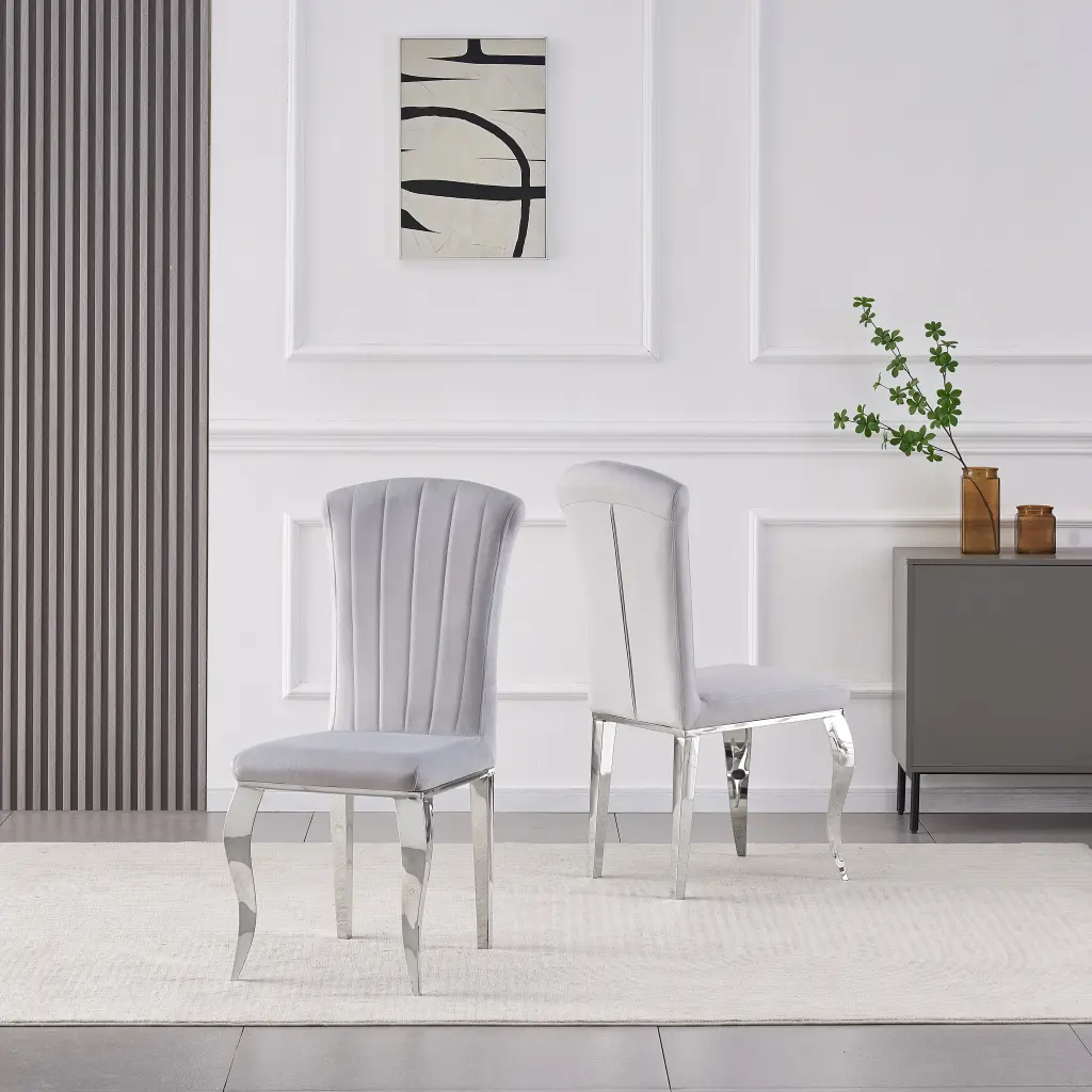 Silver Leg Dining Chairs Set 2 Grey Metal Frame d-n furniture