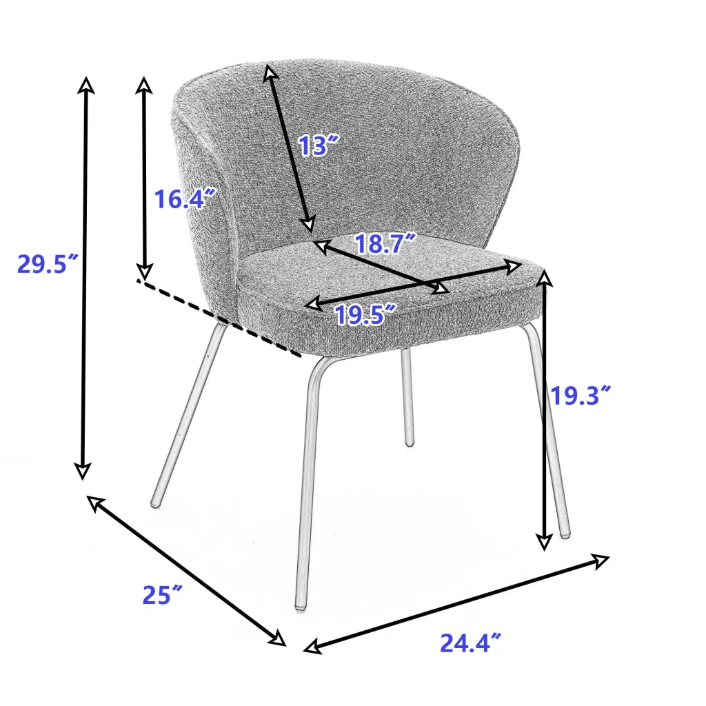 Set 2 Boucle Fabric Dining Chairs Black Metal Legs Dark Brown dg collection
