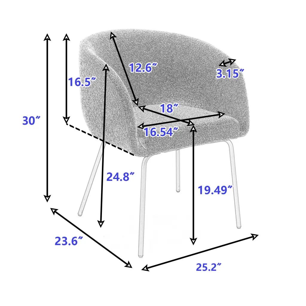 Set 2 Boucle Fabric Dining Chairs Black Metal Legs Ivory White dg collection