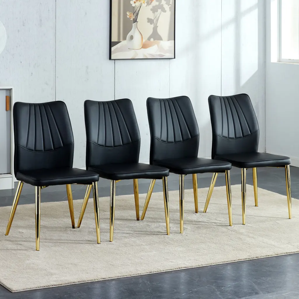 Four Black Dining Chairs Medieval Modern Chair PU Material droom w-1151