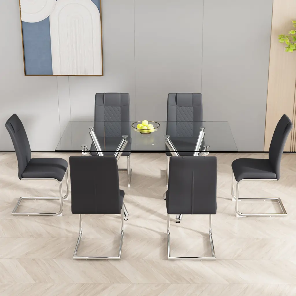 Modern Dining Chairs Faux Leather Padded Seat Dining Living Room droom w-1151