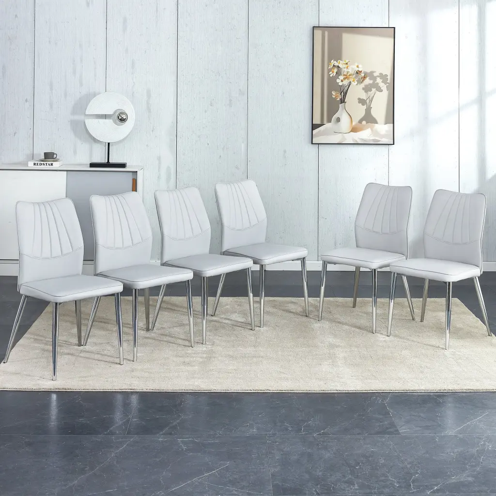 Set 6 Light Gray Dining Chairs Modern Middle Ages Style Wooden Chairs droom w-1151