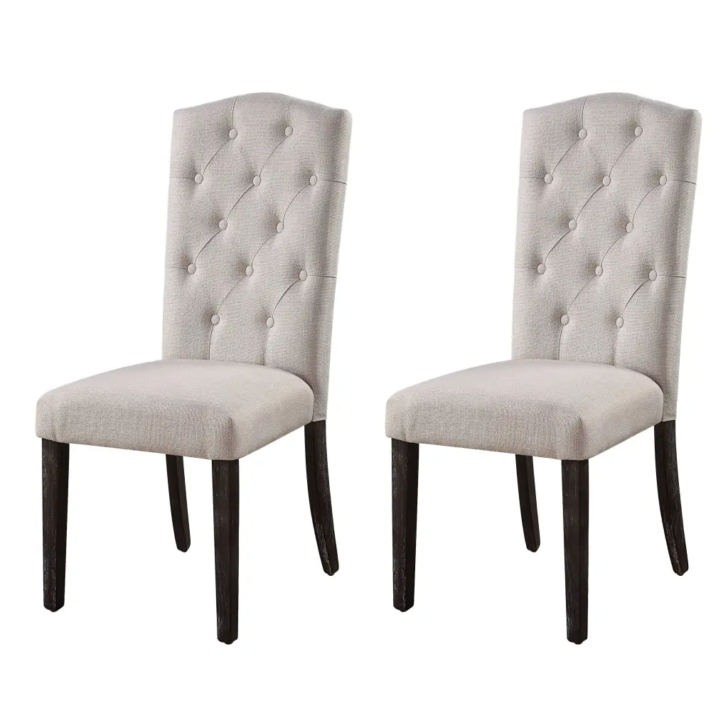 Beige And Weathered Espresso Tufted Back Side Chairs Set 2 Solid Brown furniture max