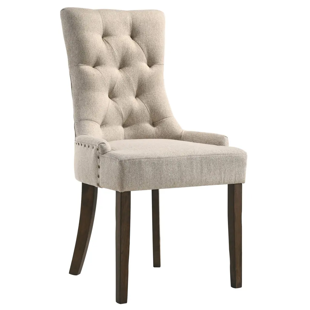 Beige And Weathered Oak Tufted Back Parson Chairs Set 2 Solid Beige Dining Chairs furniture max