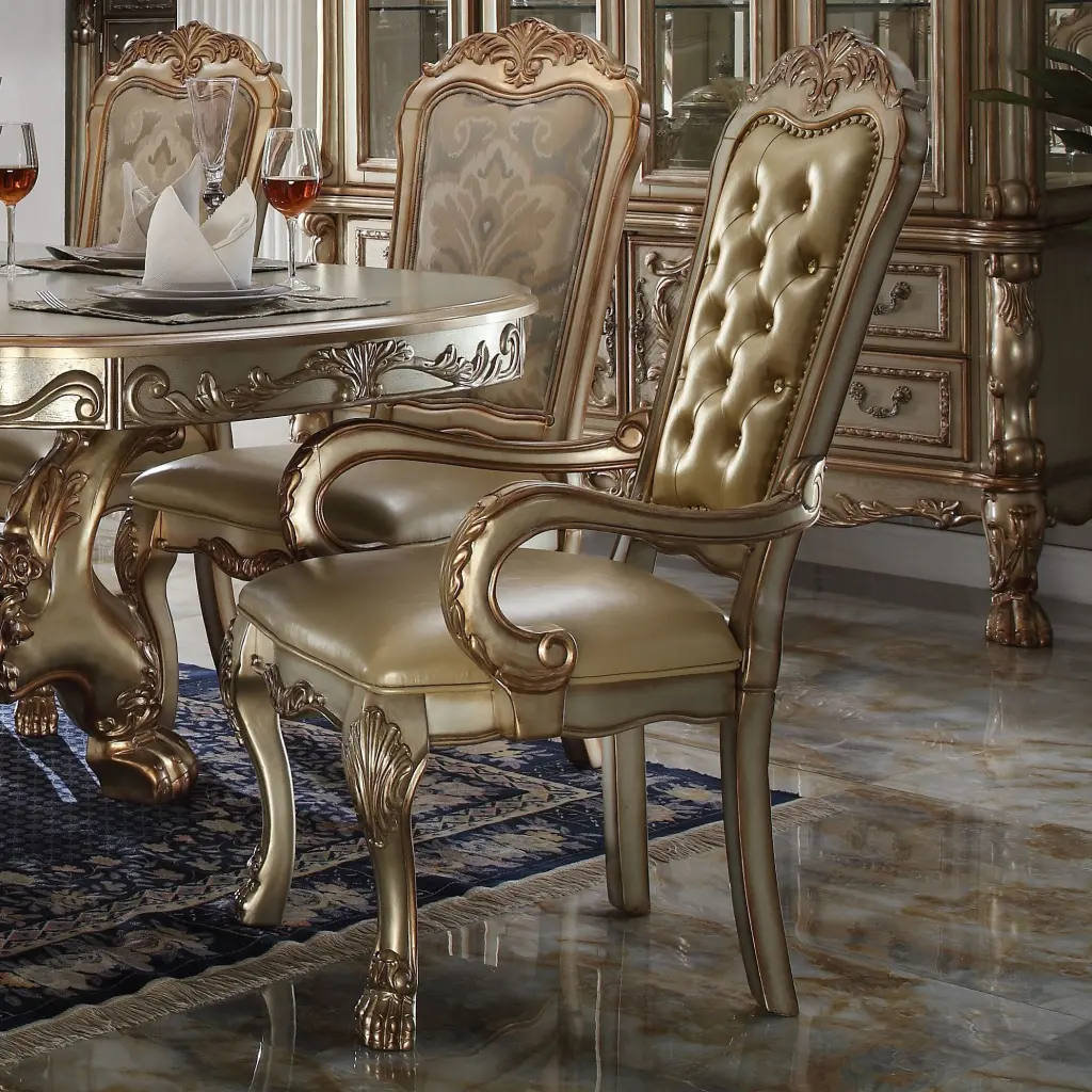 Bone and Gold Patina Padded Side Chair Set 2 Dining Room furniture max